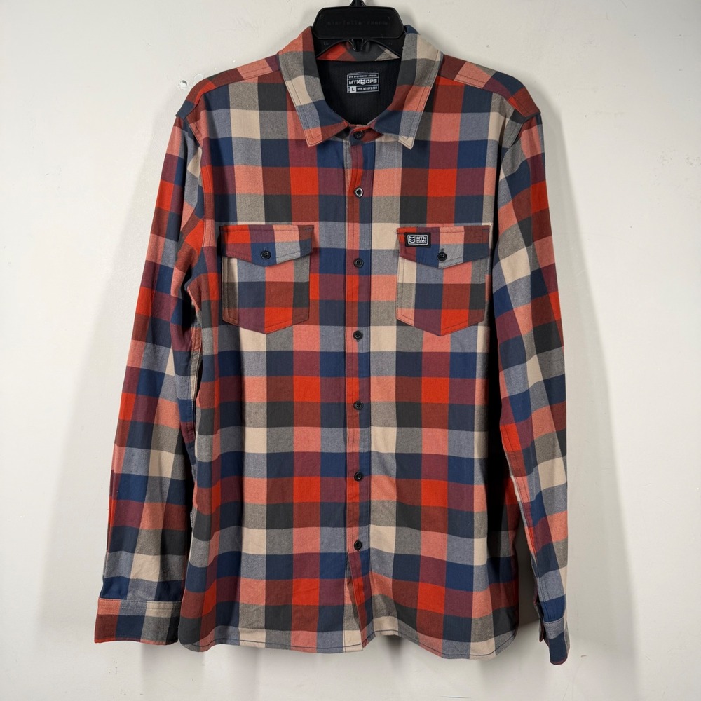 MTN OPS Pinyon Tri-Blend Premium Flannel Shirt Mens Sz Large Red Navy Plaid